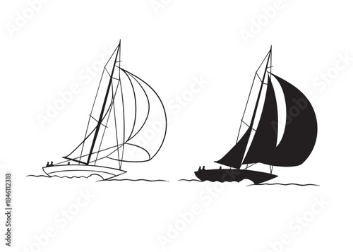 Sailboat yacht on the water silhouette vector illustration 