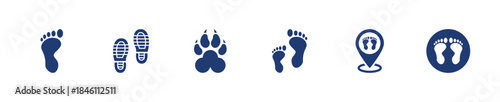 Footprint icon set. Solid style, vector illustration