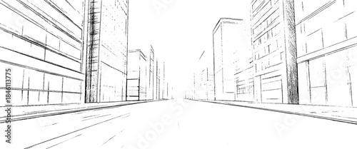 Vector distressed sketch budling line drawing and architectural sketch	