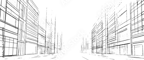 Vector distressed sketch budling line drawing and architectural sketch	