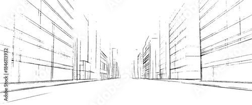 Vector distressed sketch budling line drawing and architectural sketch	