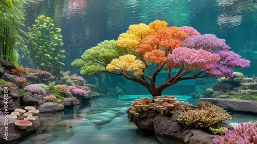 An Exquisite Aquarium with a Unique Tree Highlighting the Intersection of Nature and Organic Agriculture