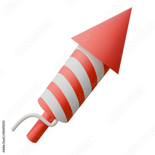 Tableau sur toile A 3D rendered firework, red and white striped body, red cone tip, short fuse, isolated on white, soft lighting, celebratory mood