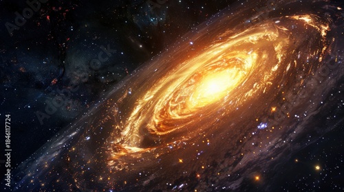 Vibrant spiral galaxy with bright core and swirling arms in deep space