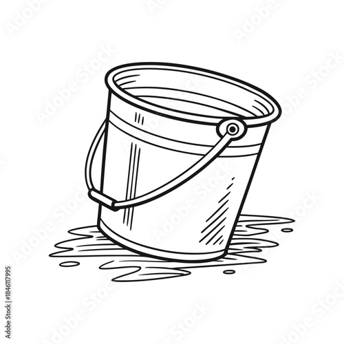 Outline drawing of a tilted bucket with spilled water liquid dripping