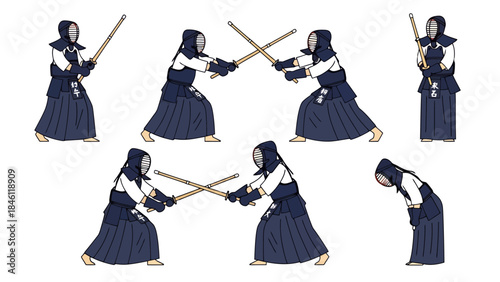 Traditional Japanese Kendo Practice Warriors in Action