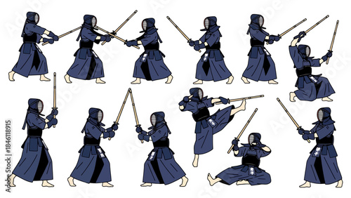 Dynamic Samurai Sword Fighting Performance in Traditional Costume