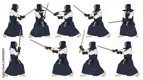 Historical Swordsmanship Practitioners in Traditional Attire Performing Choreographed Movements