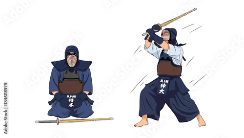 Dynamic Fantasy Warrior Characters in Traditional Attire with Swords