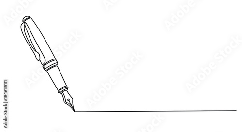 Elegant fountain pen drawing a straight line across a white background in a minimalist continuous line art style