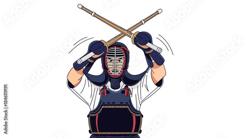 Kendo Practitioner in Traditional Protective Gear Holding Shinai