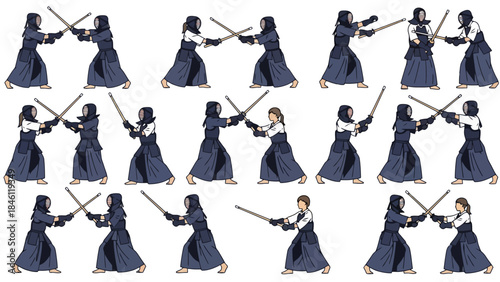 Dynamic Swordsmanship Practice in Traditional Costume Against Clear Sky