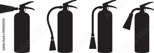 Collection of various fire extinguisher silhouettes on for safety and emergency concepts