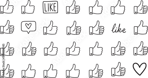 A collection of black thumbs up and like icons on a