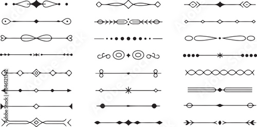 A diverse collection of horizontal decorative divider lines and typographic ornaments