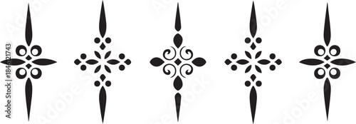 A row of five elegant symmetrical black decorative elements perfect for borders or dividers in design