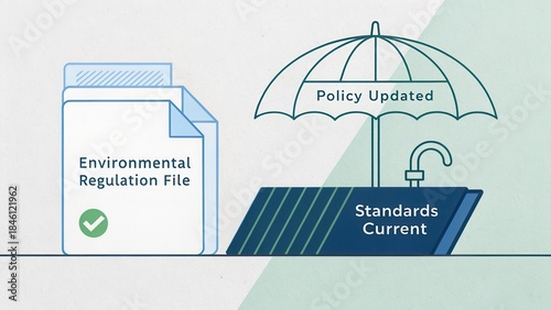 Environmental Regulation Document with Updated Policy Symbolized by Umbrella and Compliance Checkmark for Standards