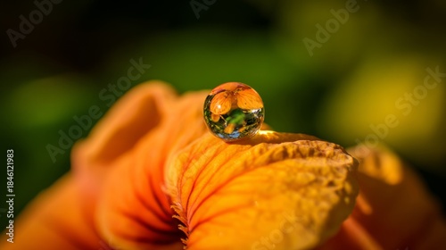 moisture. Close-up of fresh tea buds and leaves on a plant branch with mornin...