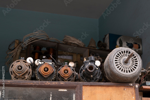 Close up of old motor spare parts a