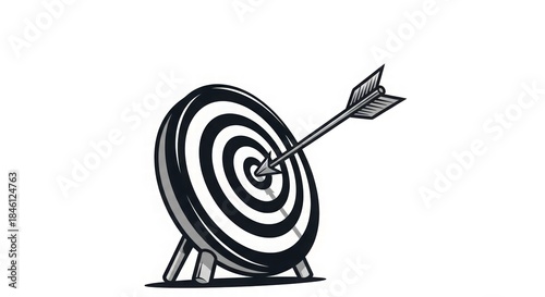 Bullseye Achievement: An arrow strikes the heart of a target, symbolizing precision, accuracy, and achieving the core objective. This minimalist representation evokes a sense of focus, accomplishment.