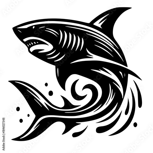 vector illustration of a fish , silhouette of a shark 