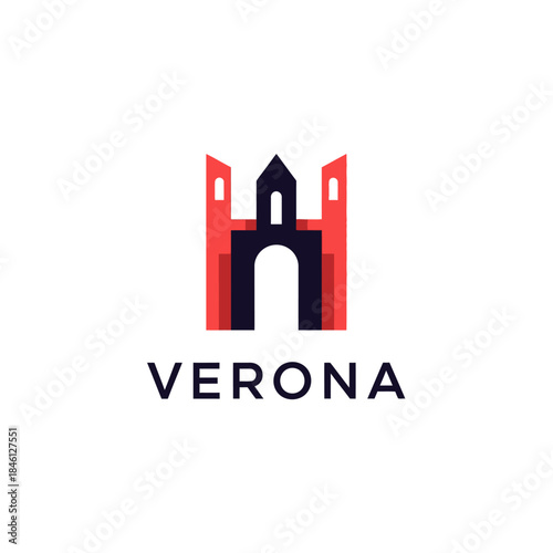 Geometric architectural emblem representing a classic fortified structure with prominent spires and an elegant central archway for historical identity