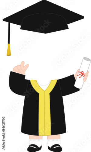 Face-Swapped Graduate in Cap and Gown with Diploma and Peace Sign