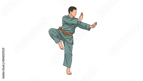 Martial Arts Practitioner Performing Kick in Training Studio