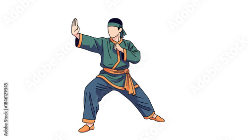 Traditional Martial Arts Practitioner Performing Defensive Stance