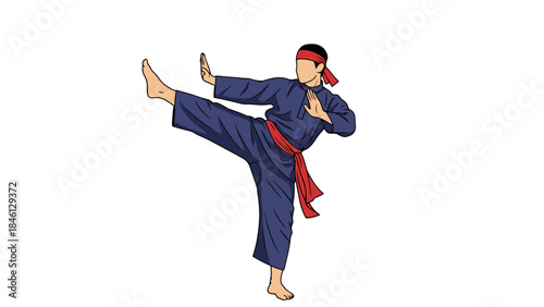 Martial Arts Practitioner Performing a High Kick in Traditional Uniform