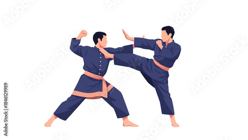 Martial Arts Training Session with Two Fighters in Modern Sports Gear