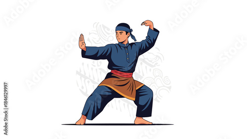 Strong Male Martial Artist Performing Dynamic Karate Pose in Traditional Uniform