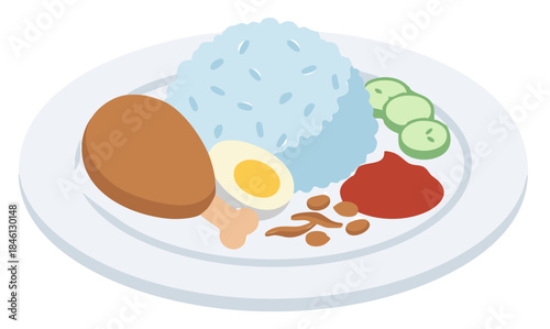 Nasi lemak fatty rice with fried chicken