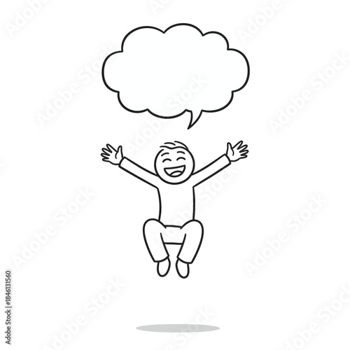 Line art stick character expressing extreme joy by jumping. Clean and modern vector suitable for emotion sets and infographics.