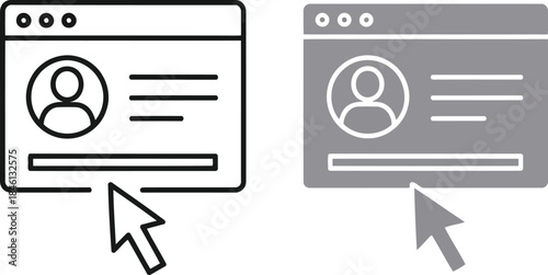 Online user account profile interface icon, browser window with clicking cursor