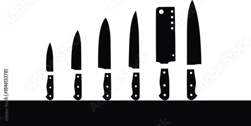 Silhouette of kitchen knives on holder, chef tools, culinary equipment, cooking utensils, knife set, professional kitchen, food preparation concept