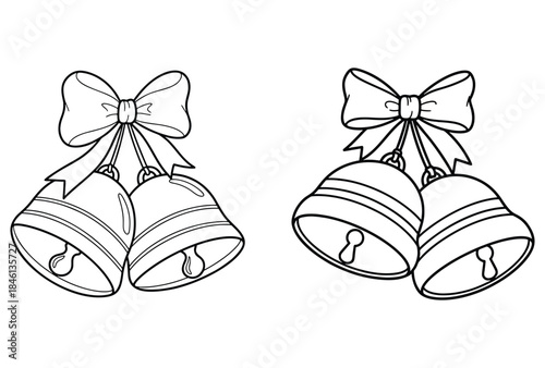 Two sets of bells with decorative bows on top for celebration