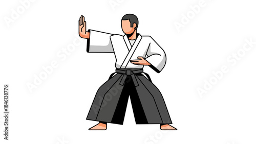 Martial arts practitioner practicing in traditional gi with black belt in a dojo setting