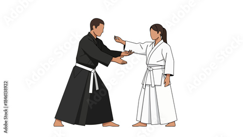 Martial arts practitioners performing a high impact technique in a combat demonstration