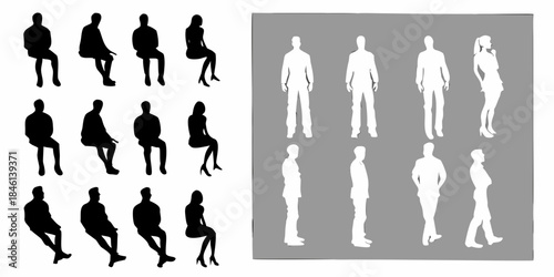 Silhouettes of people in various poses a study in form and contrast