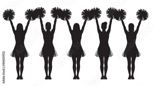 Cheerleaders Silhouette with Pom Poms Isolated on White Background