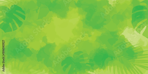 Bright Green Watercolor Tropical Leaves Abstract Vector Background Texture