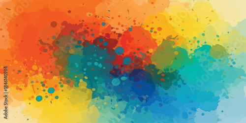 Vibrant abstract watercolor background splash blending warm orange and cool blue tones artistic paint splatter texture vector illustration