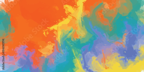 Vibrant Abstract Vector Background with Fluid Orange Teal and Yellow Color Swirls