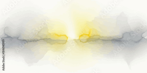 Abstract Watercolor Horizon Background Illuminating Yellow and Ultimate Gray Ink Wash Reflection