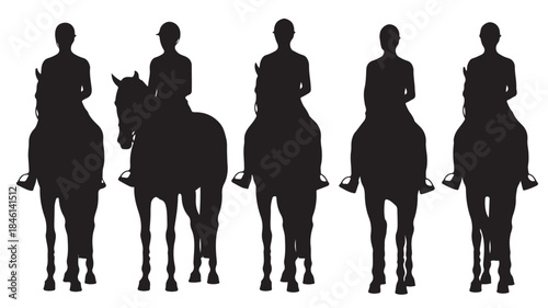 Silhouettes of Riders on Horseback Isolated on White Background
