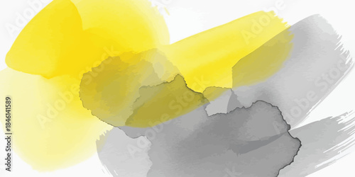 Watercolor brushstrokes abstract background in Illuminating yellow and Ultimate gray Pantone colors texture