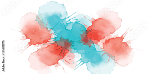 Abstract Watercolor Splash Background Texture Coral and Turquoise Vector Art