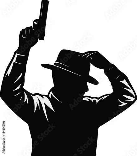 Armed Detective Silhouette With Gun – Isolated on Transparent Background Black Vector Illustration