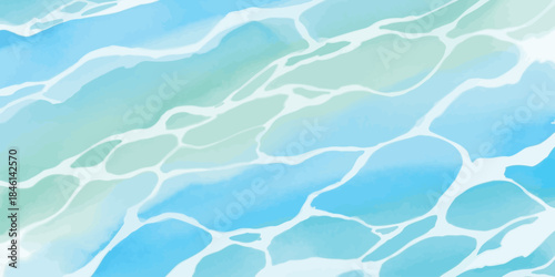 Bright blue and turquoise watercolor water surface texture Vector illustration of clear pool ripples and light reflections